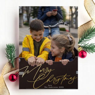 Elegant Merry Christmas Splendour Photo Foil Holiday Card