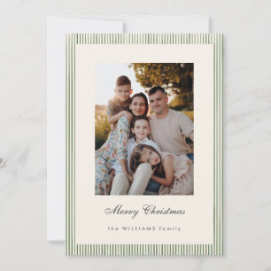 Elegant Merry Christmas Striped Photo Holiday Card
