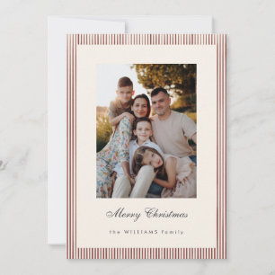 Elegant Merry Christmas Striped Photo Holiday Card