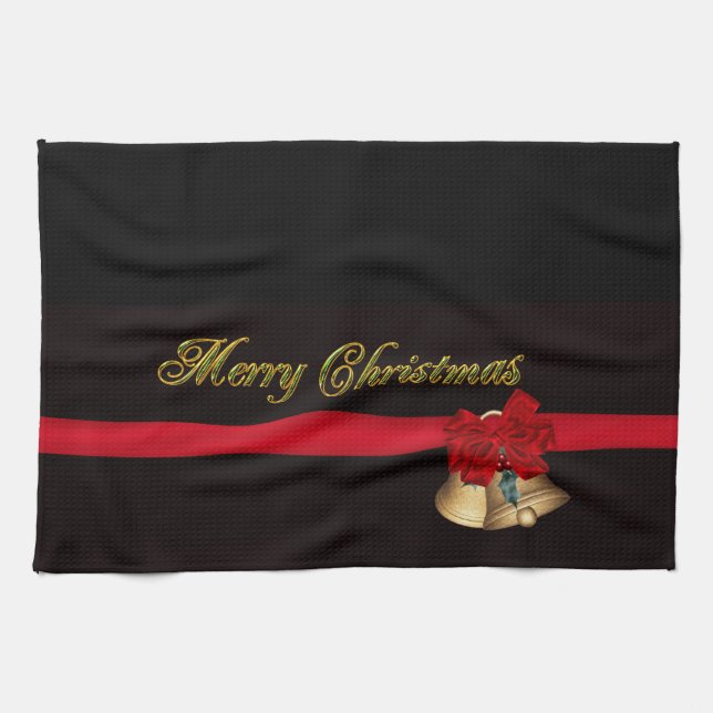 Elegant Merry Christmas Tea Towel (Horizontal)
