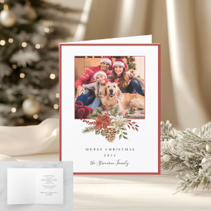 Elegant Merry Christmas Terracotta Folded Photo Holiday Card