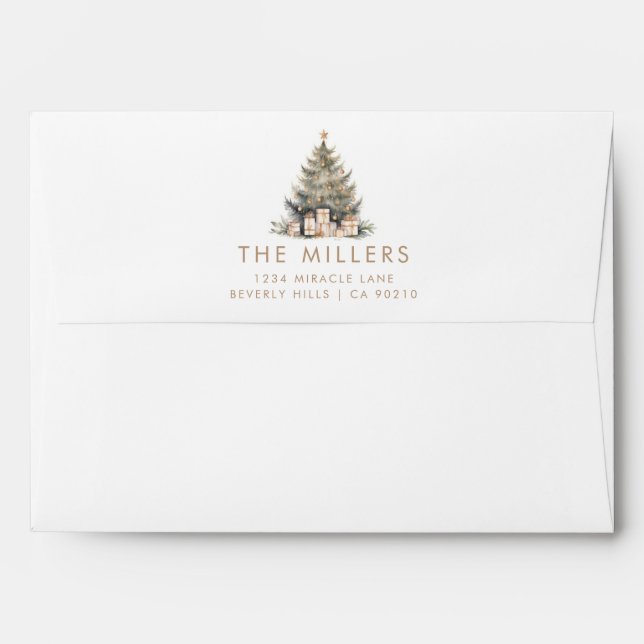 Elegant Merry Christmas Tree Gold Minimalist Envelope (Back (Top Flap))