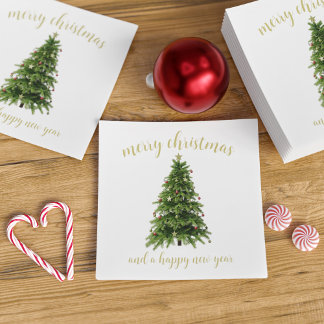Elegant Merry Christmas Tree Happy New Year Napkin