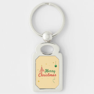 Elegant Merry Christmas Tree Holiday Design Key Ring