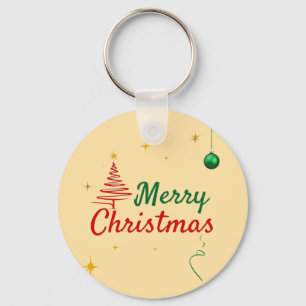 Elegant Merry Christmas Tree Holiday Design Key Ring
