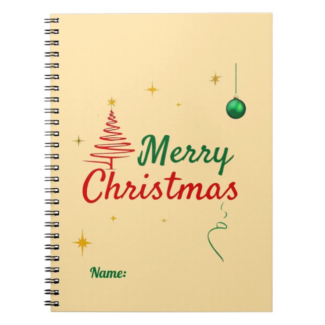 Elegant Merry Christmas Tree Holiday Design Notebook (Front)
