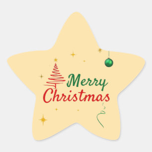 Elegant Merry Christmas Tree Holiday Design Star Sticker