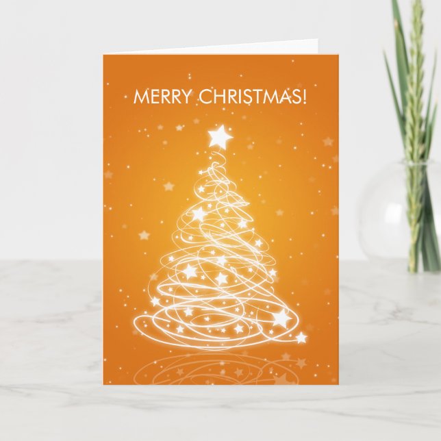 Elegant Merry Christmas Tree MOD Orange Holiday Card (Front)
