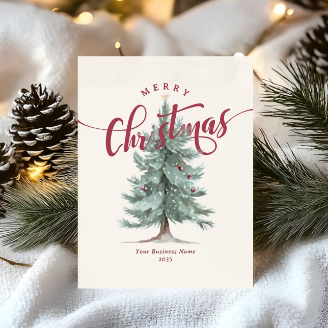 Elegant Merry Christmas Tree Script Business Logo Holiday Card (Creator Uploaded)