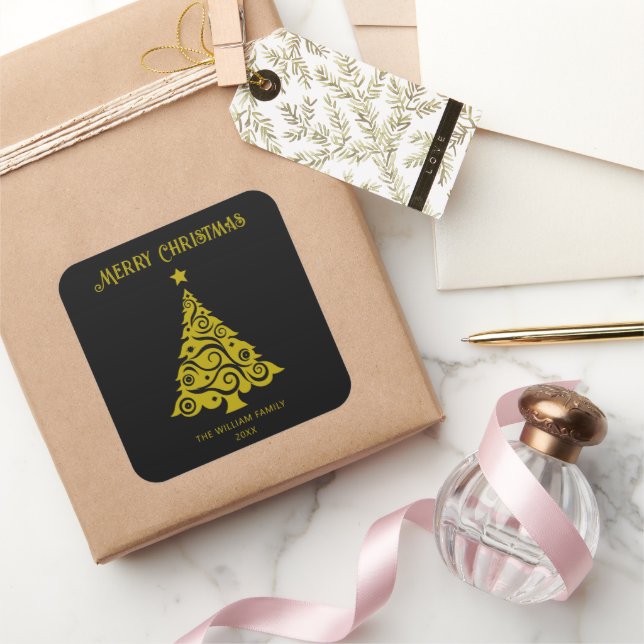 Elegant Merry Christmas Tree Stickers Black (Gifting)