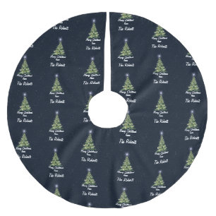 Elegant Merry Christmas Trees Navy Blue Holiday Brushed Polyester Tree Skirt