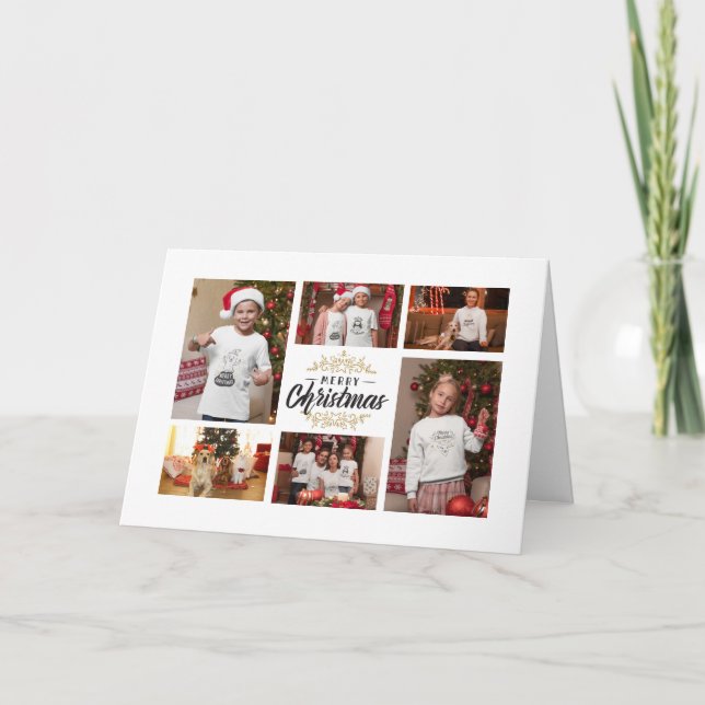 Elegant Merry Christmas Typography Photo Collage  Holiday Card (Front)