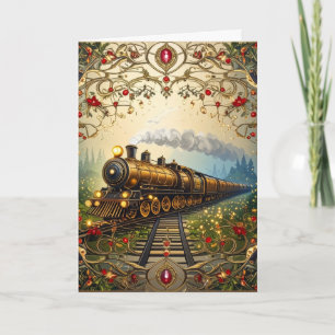 Elegant Merry Christmas Victorian Nostalgic Train Holiday Card