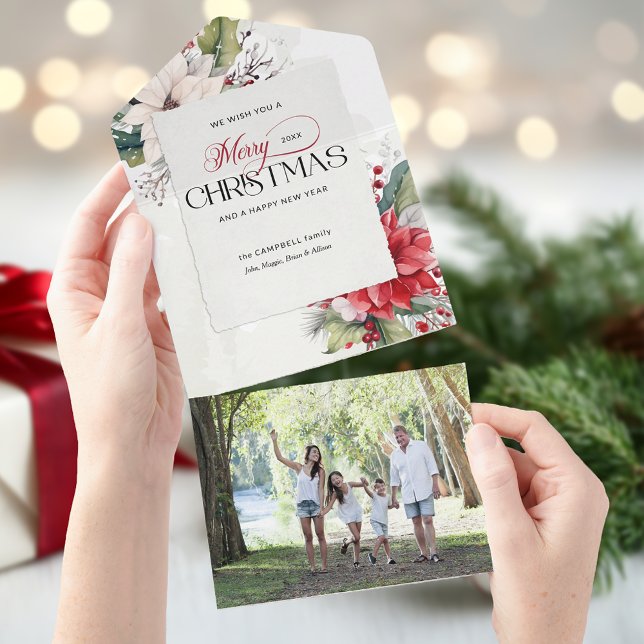 Elegant Merry Christmas Watercolor Botanical  All In One Invitation (Creator Uploaded)