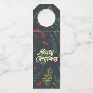 Elegant Merry Christmas Winter Botanical Bottle Tag