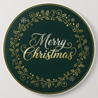 Elegant Merry Christmas Wreath 6 Cm Round Badge