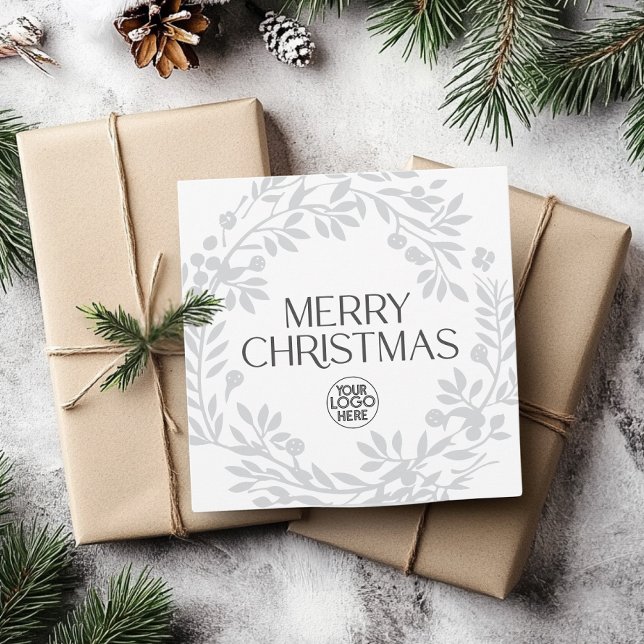 Elegant Merry Christmas Wreath Business Logo Holiday Card (Creator Uploaded)