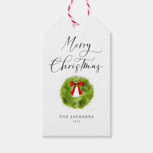 Elegant Merry Christmas Wreath Gift Tags