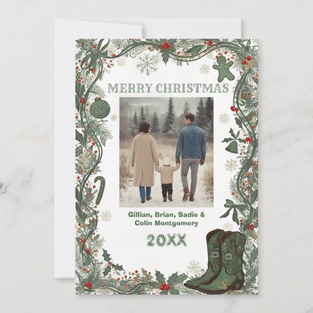 Elegant Merry Christmass Holiday Photo Card (Front)