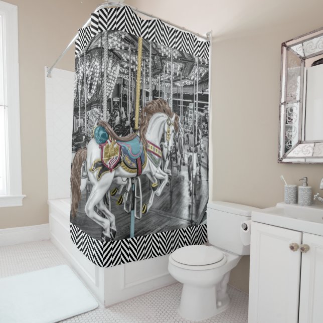 Elegant Merry Go Round Carousel Vintage Shower Curtain (In Situ)