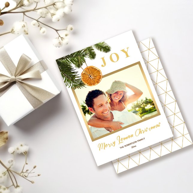 Elegant Merry Lemon Christmas Citrus Modern Photo Holiday Card (Creator Uploaded)