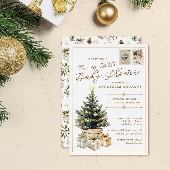 Elegant Merry Little Christmas Baby Shower Gold (Creator Uploaded)