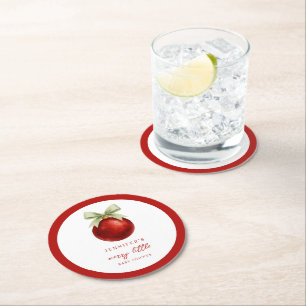 Elegant Merry Little Christmas Baby Shower Round Paper Coaster