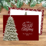 Elegant Merry Little Christmas Tree Plaid Dark Red Holiday Card<br><div class="desc">This elegant Christmas design features a pretty lighted Christmas tree and a classic plaid pattern on the back. Click the customise button for more flexibility in modifying/adding text and design elements! Variations of this design as well as coordinating products are available in our shop, zazzle.com/store/doodlelulu. Contact us if you need...</div>