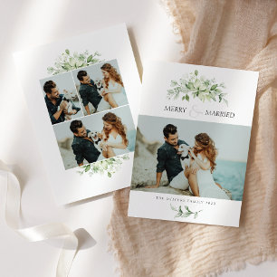 Elegant Merry & Married 4 Photo Holiday Card