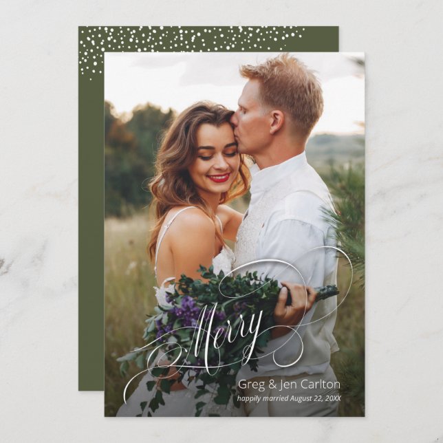 Elegant Merry Script Christmas Photo Holiday Card (Front/Back)