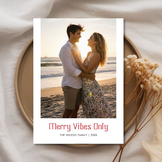 Elegant Merry Vibes Only Couple Holiday Photo Card (Creator Uploaded)