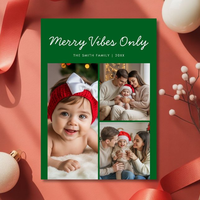 Elegant Merry Vibes Only Family Holiday Card (Creator Uploaded)