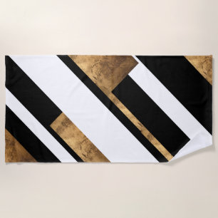 Elegant Metal Black And White Geometric Chic Beach Towel