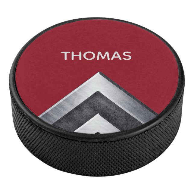 Elegant Metal Pattern Monogrammed Hockey Puck (3/4)