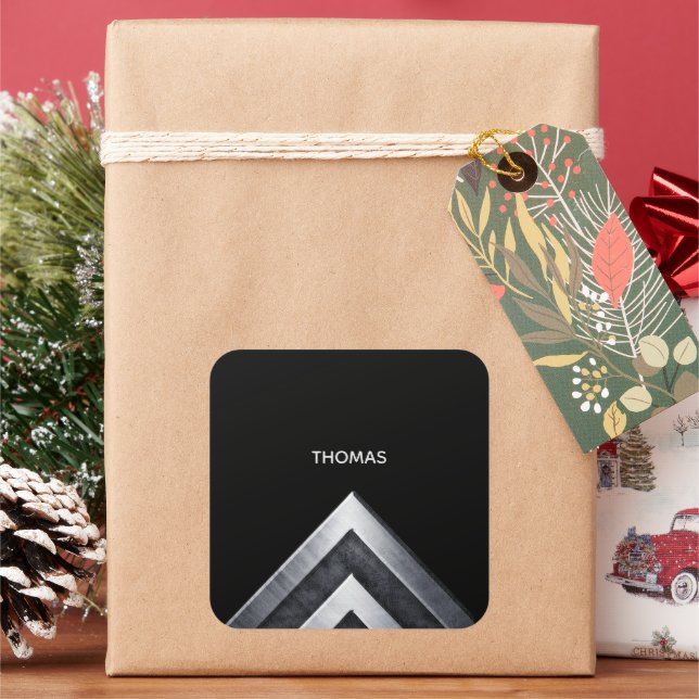 Elegant Metal Pattern Monogrammed Square Sticker (Holiday)
