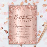 Elegant Metal Rose Gold Glitter 18th Birthday  Invitation<br><div class="desc">Modern elegant rose gold metallic and glitter 18th birthday party invitations. This girly card design features stylish handwritten calligraphy script,  blush pink or rose gold faux brushed metallic background with loose glam glitter frame around. Easy to personalise,  perfect for any age.</div>