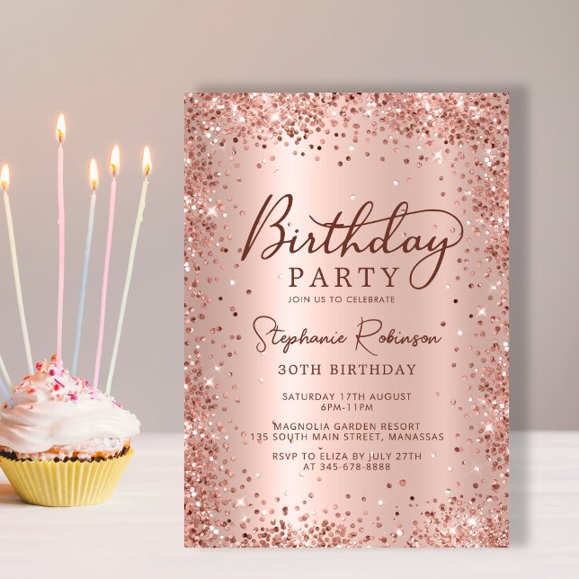 Elegant Metal Rose Gold Glitter 30th Birthday  Invitation (Creator Uploaded)