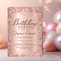 Elegant Metal Rose Gold Glitter 60th Birthday