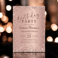 Elegant Metal Rose Gold Glitter 90th Birthday Chic