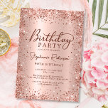 Elegant Metal Rose Gold Glitter 90th Birthday  Invitation<br><div class="desc">Elegant modern rose gold metallic and glitter 90th birthday party invitations. This adult girly card design features stylish handwritten calligraphy script,  blush pink or rose gold faux brushed metallic background with loose glam glitter frame around. Easy to personalise,  perfect for any age.</div>