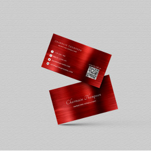 Elegant Metal Rubi Red QR Code Connect with us Business Card