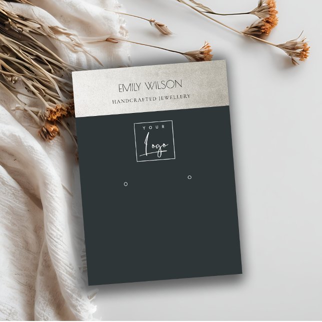 ELEGANT METALLIC BLACK SILVER LOGO EARRING DISPLAY BUSINESS CARD (Creator Uploaded)