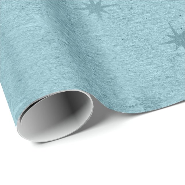 Elegant metallic blue Christmas star pattern Wrapping Paper (Roll Corner)