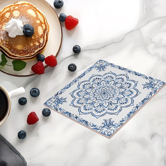 Elegant Metallic Blue Mandala Ceramic Tile (Creator Uploaded)