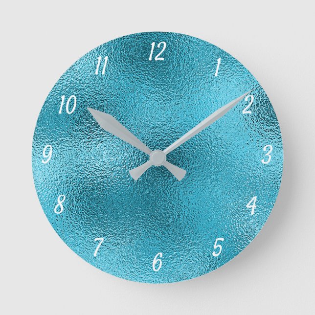 Elegant Metallic Blue Silver Decorative  Round Clock (Front)