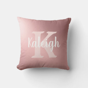 Elegant Metallic Blush Pink White Monogram Name Cushion