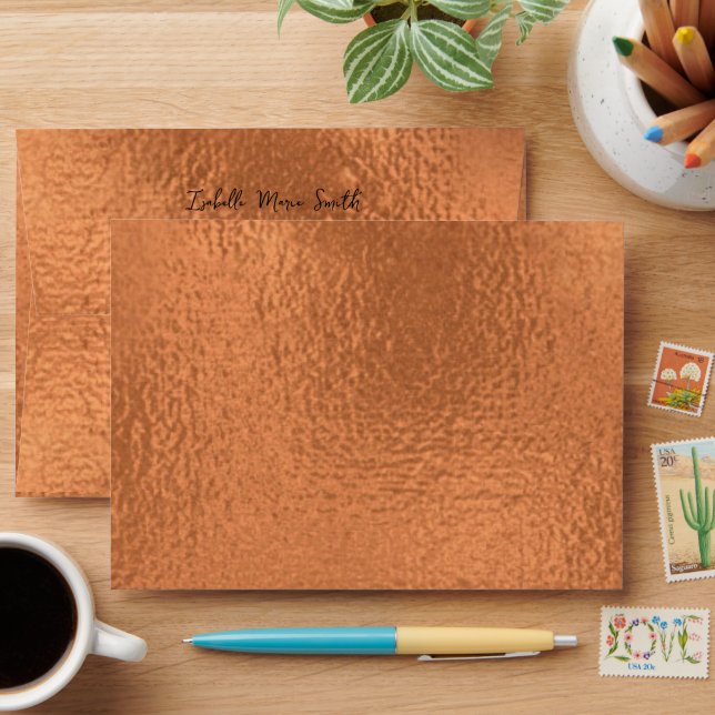 Elegant Metallic Copper Pattern Wedding Invitation Envelope (Desk)
