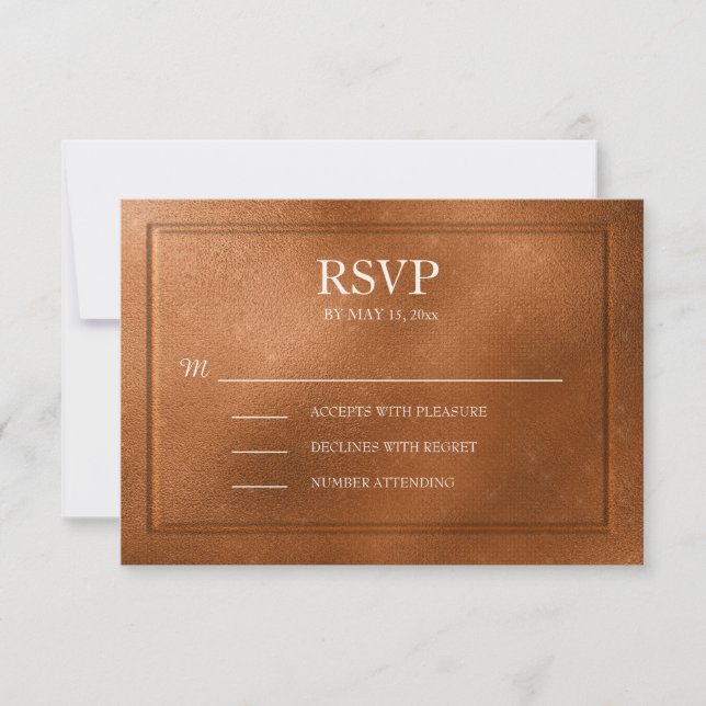 Elegant Metallic Copper Wedding RSVP Card (Front)