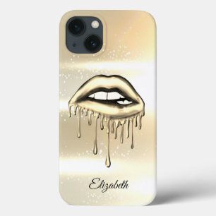 Elegant  Metallic Dripping Lips Faux Gold  iPhone 13 Case