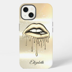 Elegant Metallic Dripping Lips Faux Gold iPhone 13 Case